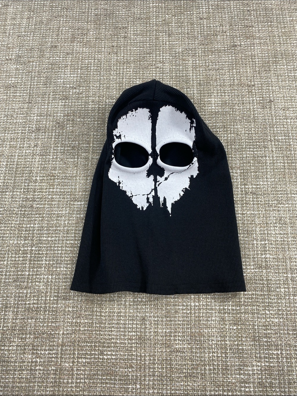 Black Skull Face Ski Mask with White Graphic